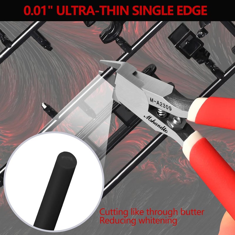 mshandto Model Nippers 4.8" Ultra Thin Single Blade Gundam Nippers, Sprue Cutter Hobby Nippers, Model Kit Nippers for Plastic Gunpla Model Building Professional Nipper Case & Mineral White Oil - Image 3